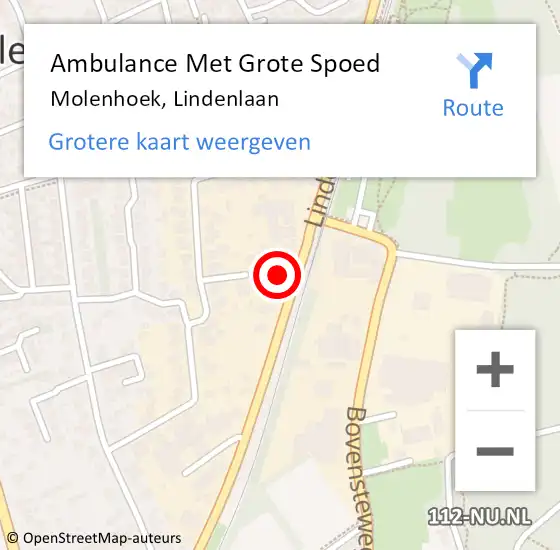 Locatie op kaart van de 112 melding: Ambulance Met Grote Spoed Naar Molenhoek, Lindenlaan op 4 november 2016 10:26