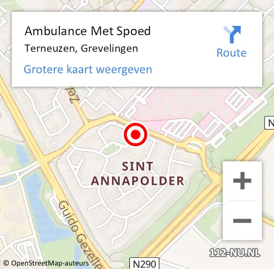 Locatie op kaart van de 112 melding: Ambulance Met Spoed Naar Terneuzen, Grevelingen op 4 november 2016 12:29