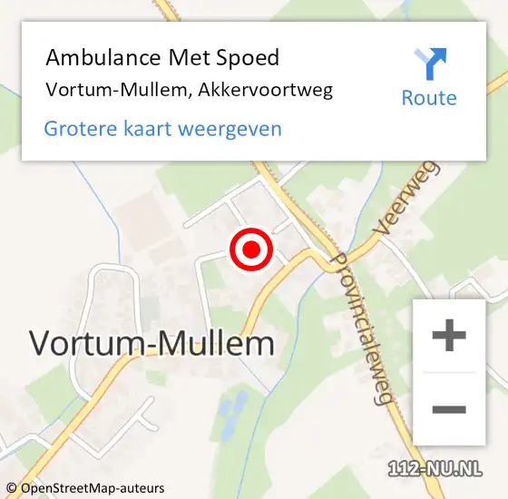 Locatie op kaart van de 112 melding: Ambulance Met Spoed Naar Vortum-Mullem, Akkervoortweg op 4 november 2016 13:08