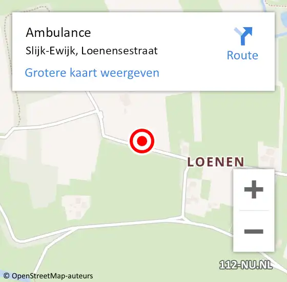 Locatie op kaart van de 112 melding: Ambulance Slijk-Ewijk, Loenensestraat op 4 november 2016 13:36