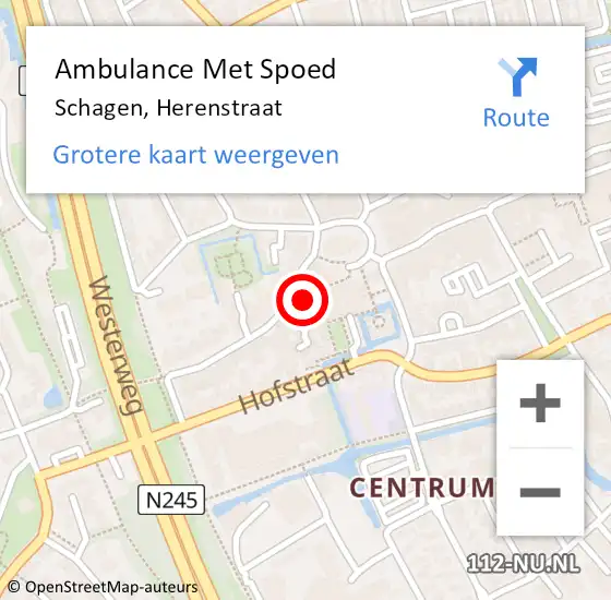 Locatie op kaart van de 112 melding: Ambulance Met Spoed Naar Schagen, Herenstraat op 4 november 2016 14:19