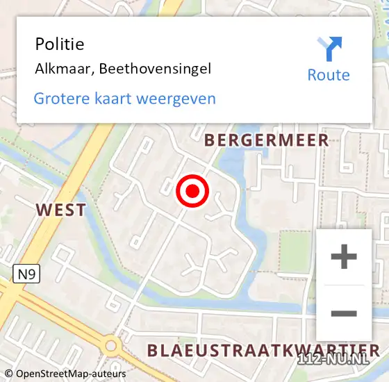 Locatie op kaart van de 112 melding: Politie Alkmaar, Beethovensingel op 4 november 2016 15:02