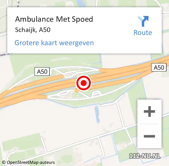 Locatie op kaart van de 112 melding: Ambulance Met Spoed Naar Schaijk, A50 op 4 november 2016 16:10