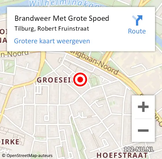 Locatie op kaart van de 112 melding: Brandweer Met Grote Spoed Naar Tilburg, Robert Fruinstraat op 4 november 2016 16:34