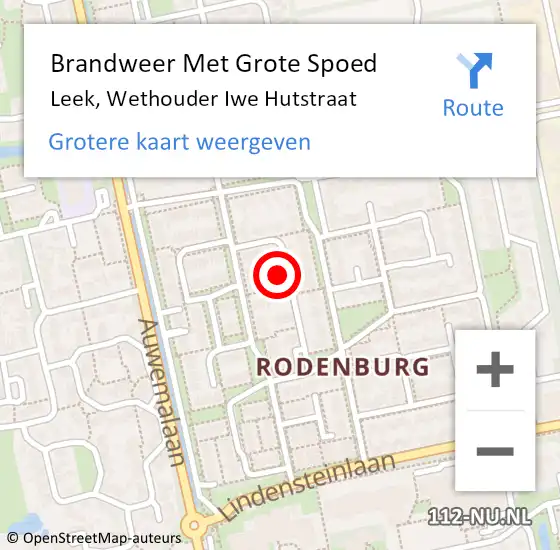 Locatie op kaart van de 112 melding: Brandweer Met Grote Spoed Naar Leek, Wethouder Iwe Hutstraat op 4 november 2016 17:32