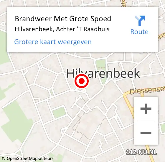 Locatie op kaart van de 112 melding: Brandweer Met Grote Spoed Naar Hilvarenbeek, Achter 'T Raadhuis op 4 november 2016 18:20