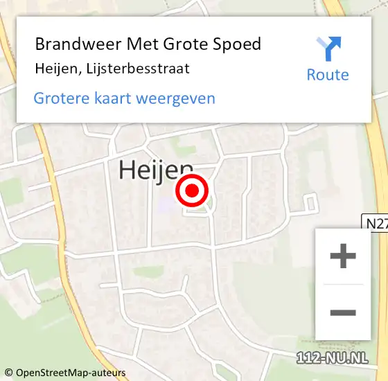 Locatie op kaart van de 112 melding: Brandweer Met Grote Spoed Naar Heijen, Lijsterbesstraat op 4 november 2016 18:37