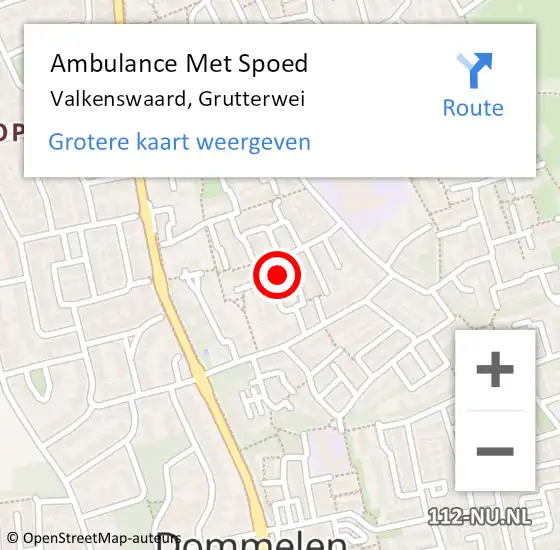 Locatie op kaart van de 112 melding: Ambulance Met Spoed Naar Valkenswaard, Grutterwei op 4 november 2016 19:02