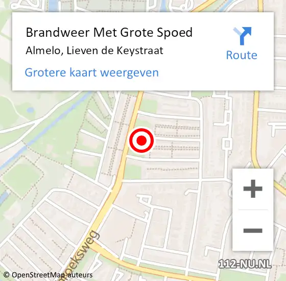 Locatie op kaart van de 112 melding: Brandweer Met Grote Spoed Naar Almelo, Lieven de Keystraat op 4 november 2016 21:01