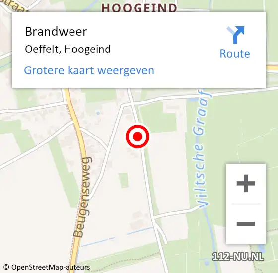 Locatie op kaart van de 112 melding: Brandweer Oeffelt, Hoogeind op 4 november 2016 21:13