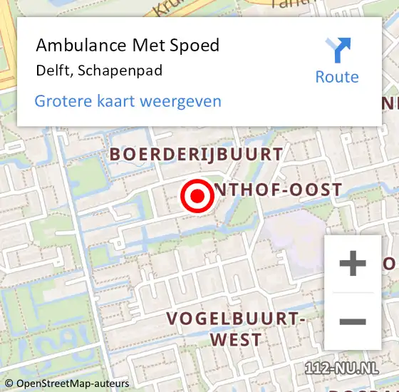 Locatie op kaart van de 112 melding: Ambulance Met Spoed Naar Delft, Schapenpad op 4 november 2016 23:02