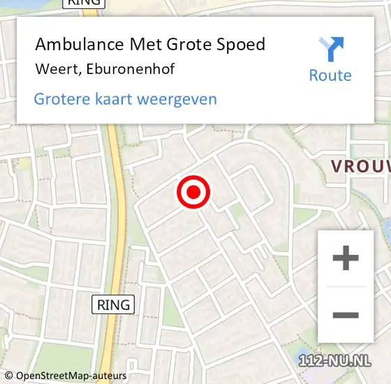 Locatie op kaart van de 112 melding: Ambulance Met Grote Spoed Naar Weert, Eburonenhof op 1 januari 2014 00:00