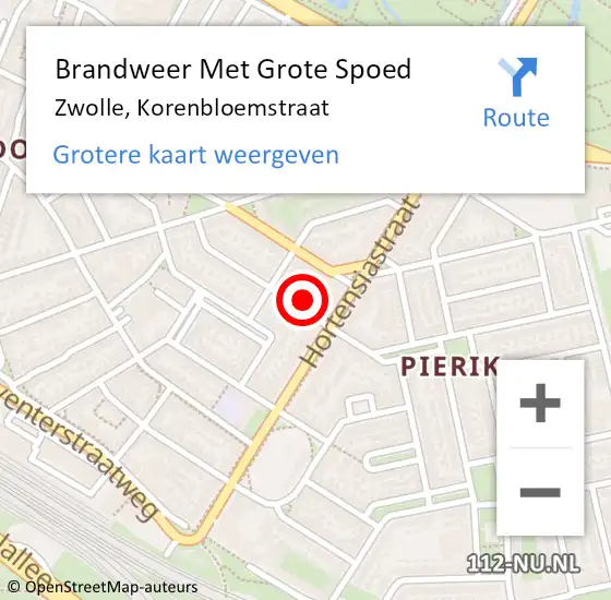 Locatie op kaart van de 112 melding: Brandweer Met Grote Spoed Naar Zwolle, Korenbloemstraat op 5 november 2016 01:04