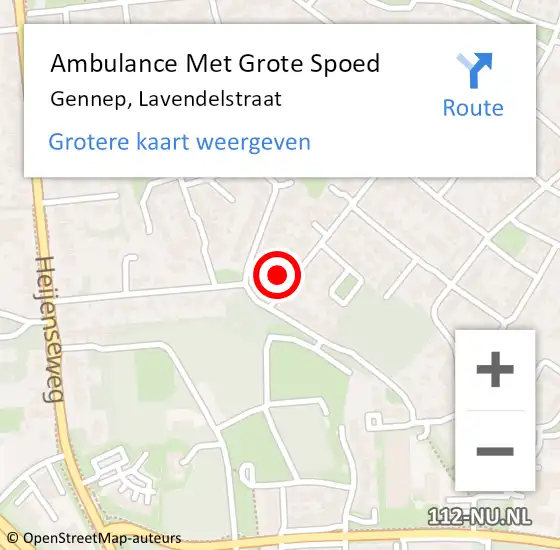 Locatie op kaart van de 112 melding: Ambulance Met Grote Spoed Naar Gennep, Lavendelstraat op 5 november 2016 01:15