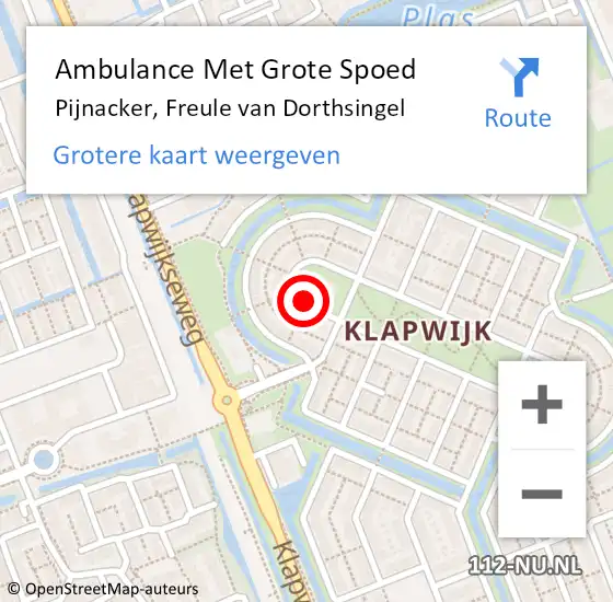 Locatie op kaart van de 112 melding: Ambulance Met Grote Spoed Naar Pijnacker, Freule van Dorthsingel op 5 november 2016 01:45