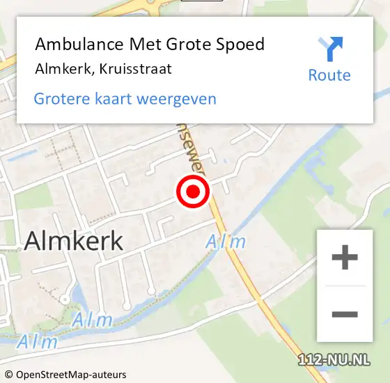 Locatie op kaart van de 112 melding: Ambulance Met Grote Spoed Naar Almkerk, Kruisstraat op 5 november 2016 06:45