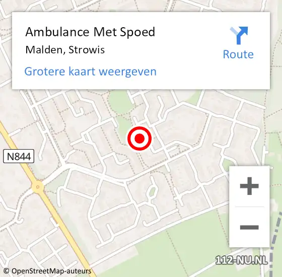 Locatie op kaart van de 112 melding: Ambulance Met Spoed Naar Malden, Strowis op 5 november 2016 10:47