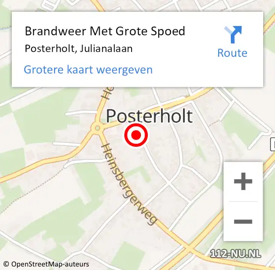 Locatie op kaart van de 112 melding: Brandweer Met Grote Spoed Naar Posterholt, Julianalaan op 5 november 2016 11:21