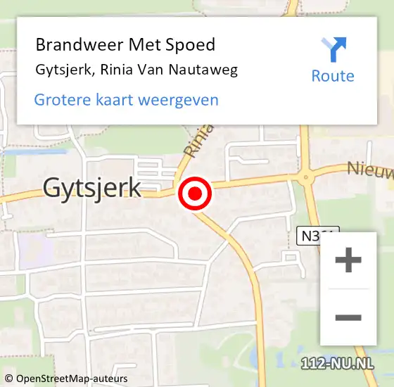 Locatie op kaart van de 112 melding: Brandweer Met Spoed Naar Gytsjerk, Rinia Van Nautaweg op 1 januari 2014 00:13