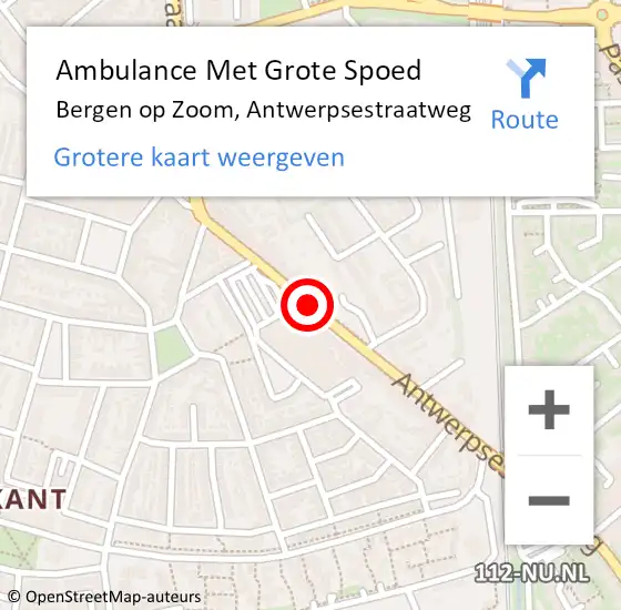 Locatie op kaart van de 112 melding: Ambulance Met Grote Spoed Naar Bergen op Zoom, Antwerpsestraatweg op 5 november 2016 12:13
