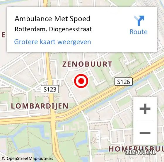 Locatie op kaart van de 112 melding: Ambulance Met Spoed Naar Rotterdam, Diogenesstraat op 5 november 2016 13:49