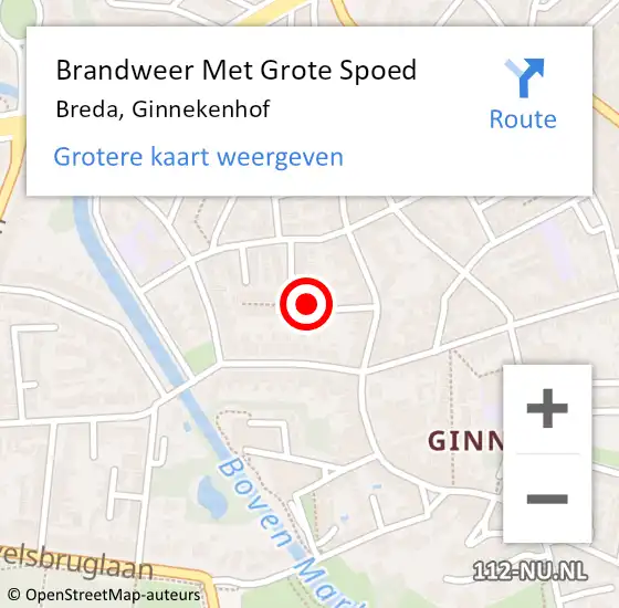 Locatie op kaart van de 112 melding: Brandweer Met Grote Spoed Naar Breda, Ginnekenhof op 1 januari 2014 00:16