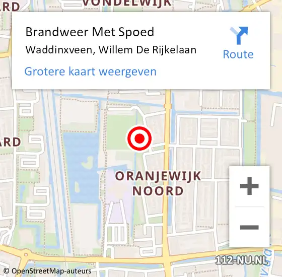 Locatie op kaart van de 112 melding: Brandweer Met Spoed Naar Waddinxveen, Willem De Rijkelaan op 1 januari 2014 00:18