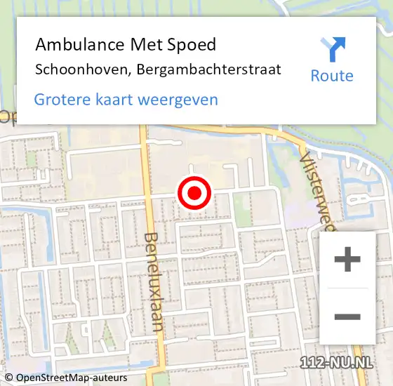 Locatie op kaart van de 112 melding: Ambulance Met Spoed Naar Schoonhoven, Bergambachterstraat op 5 november 2016 16:37