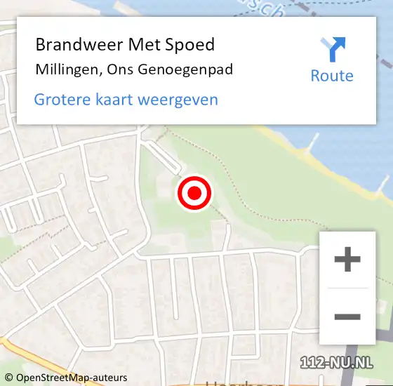 Locatie op kaart van de 112 melding: Brandweer Met Spoed Naar Millingen, Ons Genoegenpad op 5 november 2016 16:51