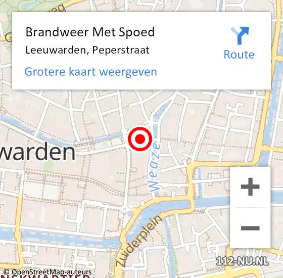 Locatie op kaart van de 112 melding: Brandweer Met Spoed Naar Leeuwarden, Peperstraat op 5 november 2016 17:05