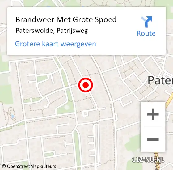 Locatie op kaart van de 112 melding: Brandweer Met Grote Spoed Naar Paterswolde, Patrijsweg op 1 januari 2014 00:20