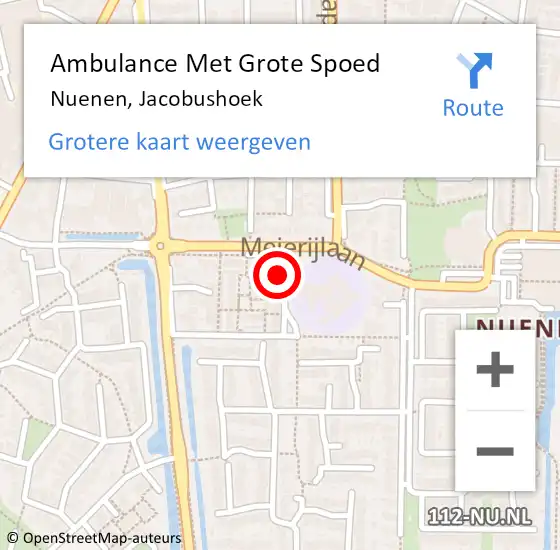 Locatie op kaart van de 112 melding: Ambulance Met Grote Spoed Naar Nuenen, Jacobushoek op 5 november 2016 18:43