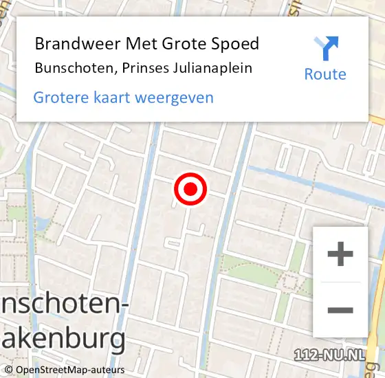 Locatie op kaart van de 112 melding: Brandweer Met Grote Spoed Naar Bunschoten, Prinses Julianaplein op 5 november 2016 18:44