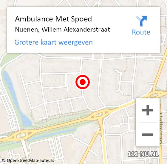 Locatie op kaart van de 112 melding: Ambulance Met Spoed Naar Nuenen, Willem Alexanderstraat op 5 november 2016 19:05