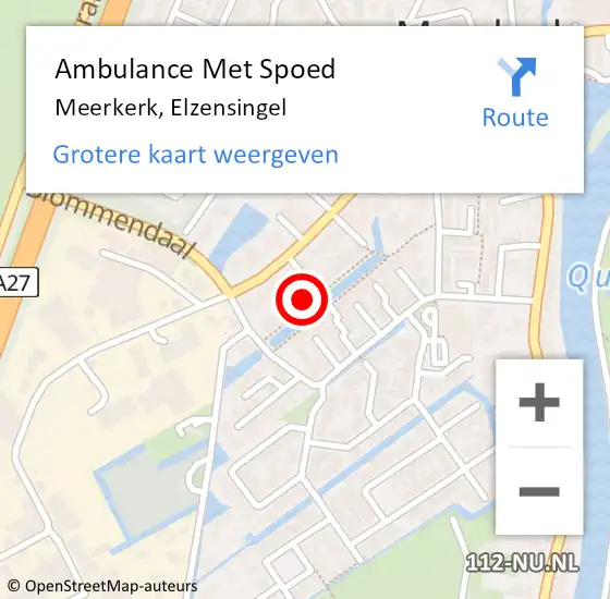 Locatie op kaart van de 112 melding: Ambulance Met Spoed Naar Meerkerk, Elzensingel op 5 november 2016 19:13