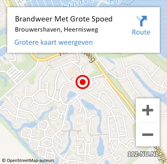 Locatie op kaart van de 112 melding: Brandweer Met Grote Spoed Naar Brouwershaven, Heernisweg op 5 november 2016 19:33