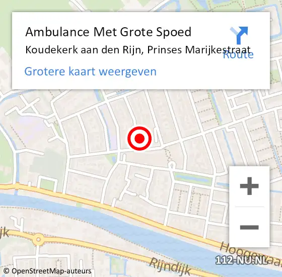 Locatie op kaart van de 112 melding: Ambulance Met Grote Spoed Naar Koudekerk aan den Rijn, Prinses Marijkestraat op 5 november 2016 21:08