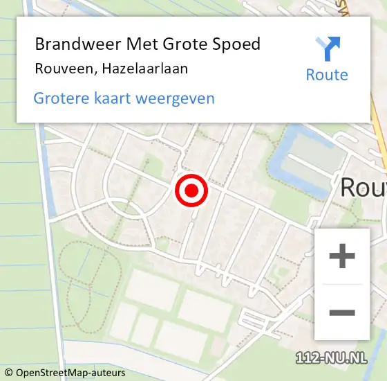 Locatie op kaart van de 112 melding: Brandweer Met Grote Spoed Naar Rouveen, Hazelaarlaan op 5 november 2016 21:12