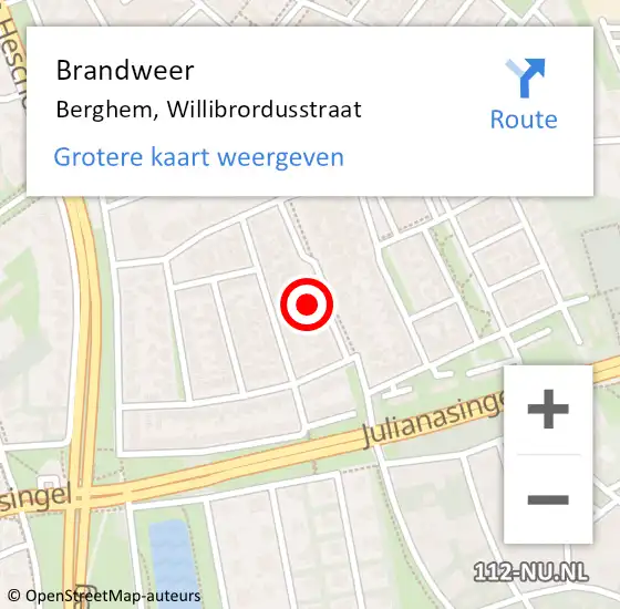 Locatie op kaart van de 112 melding: Brandweer Berghem, Willibrordusstraat op 6 november 2016 00:02