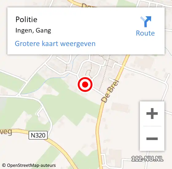 Locatie op kaart van de 112 melding: Politie Ingen, Gang op 6 november 2016 00:12