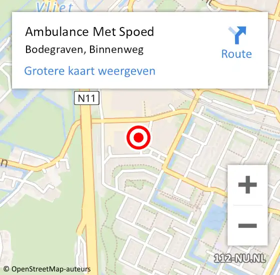 Locatie op kaart van de 112 melding: Ambulance Met Spoed Naar Bodegraven, Binnenweg op 6 november 2016 00:25