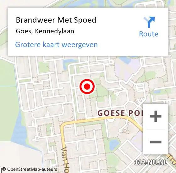 Locatie op kaart van de 112 melding: Brandweer Met Spoed Naar Goes, Kennedylaan op 1 januari 2014 00:27