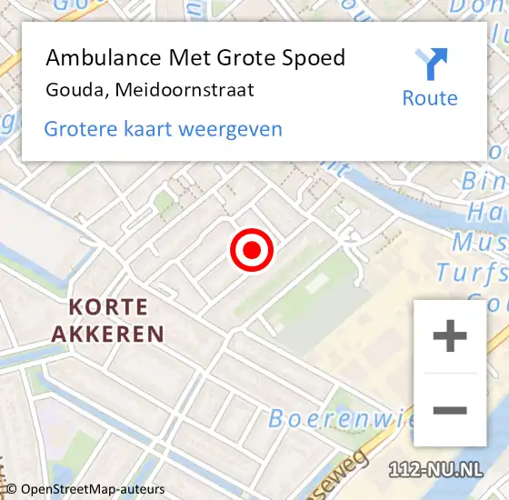 Locatie op kaart van de 112 melding: Ambulance Met Grote Spoed Naar Gouda, Meidoornstraat op 6 november 2016 03:07