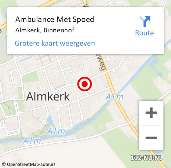 Locatie op kaart van de 112 melding: Ambulance Met Spoed Naar Almkerk, Binnenhof op 6 november 2016 04:22