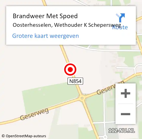 Locatie op kaart van de 112 melding: Brandweer Met Spoed Naar Oosterhesselen, Wethouder K Schepersweg op 6 november 2016 06:08