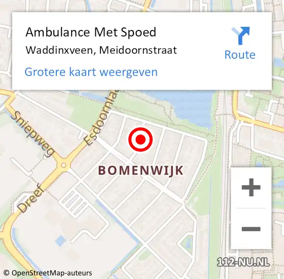 Locatie op kaart van de 112 melding: Ambulance Met Spoed Naar Waddinxveen, Meidoornstraat op 6 november 2016 06:46