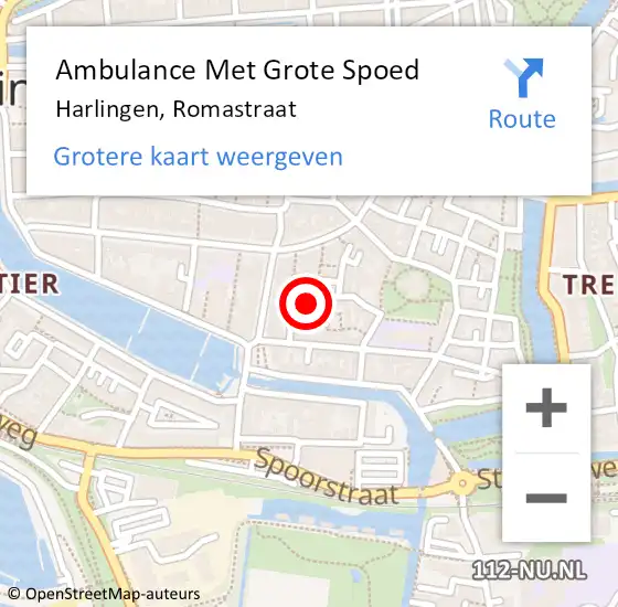 Locatie op kaart van de 112 melding: Ambulance Met Grote Spoed Naar Harlingen, Romastraat op 6 november 2016 09:24