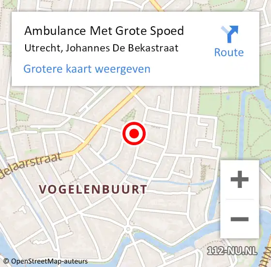 Locatie op kaart van de 112 melding: Ambulance Met Grote Spoed Naar Utrecht, Johannes De Bekastraat op 6 november 2016 11:08