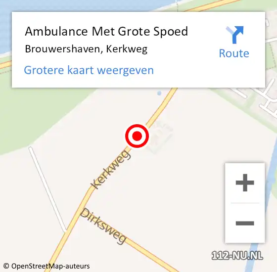 Locatie op kaart van de 112 melding: Ambulance Met Grote Spoed Naar Brouwershaven, Kerkweg op 6 november 2016 11:47