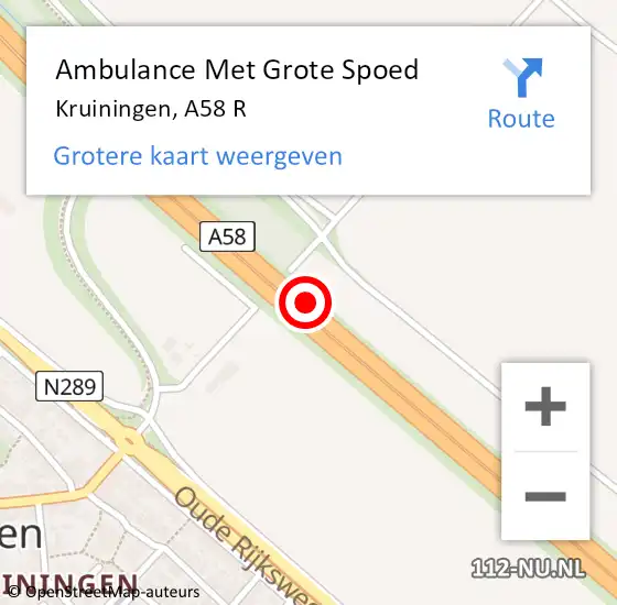 Locatie op kaart van de 112 melding: Ambulance Met Grote Spoed Naar Kruiningen, A58 op 6 november 2016 12:22